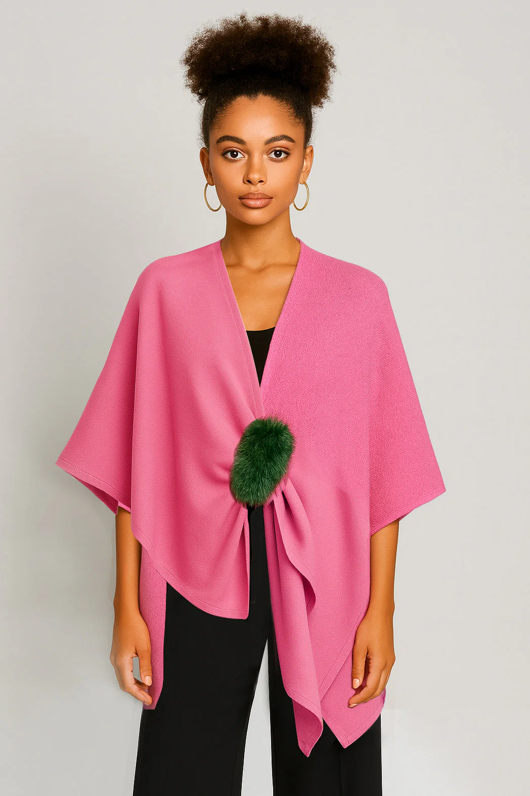Solid Ruana with Fur Strap