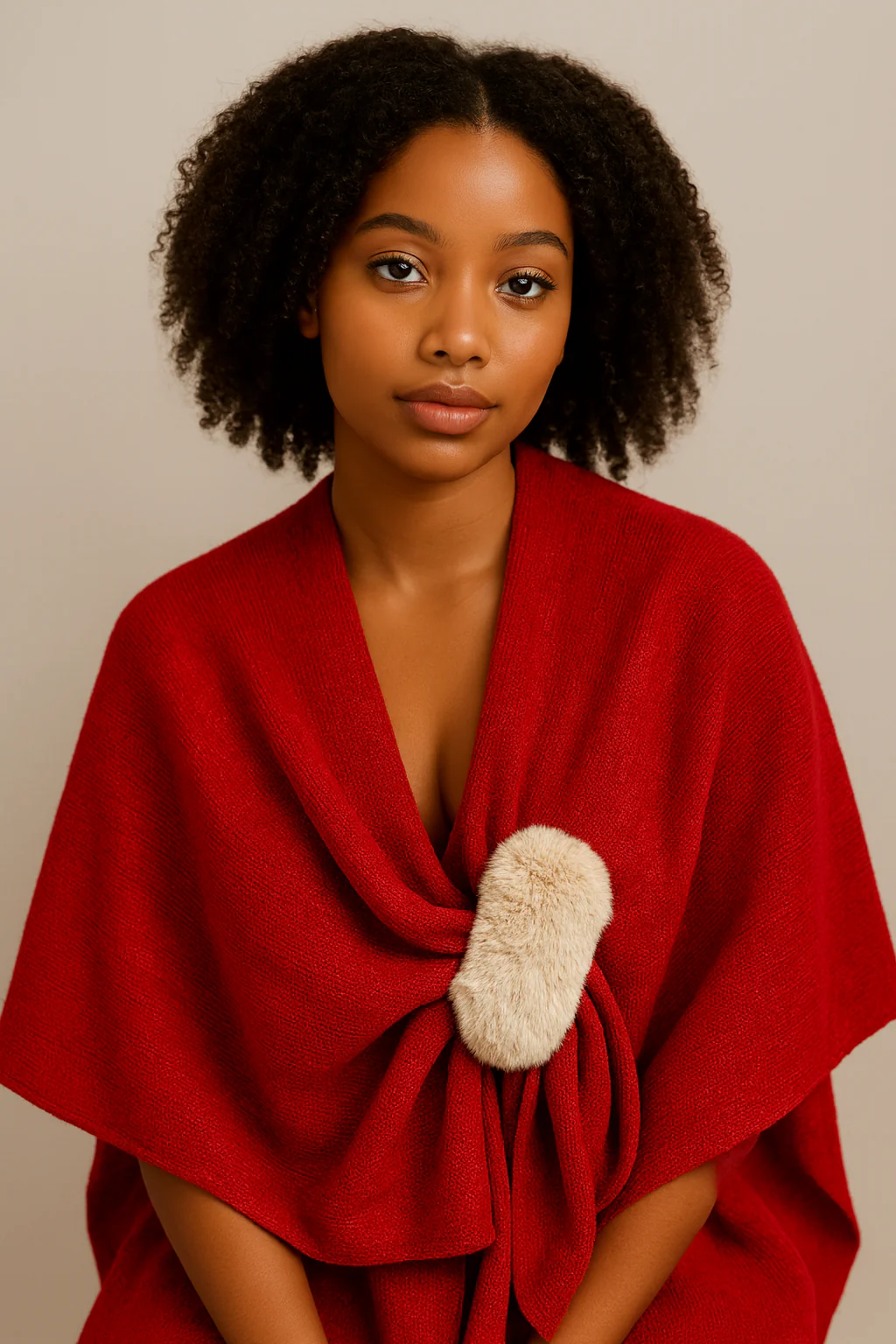 Solid Ruana with Fur Strap - Image 2