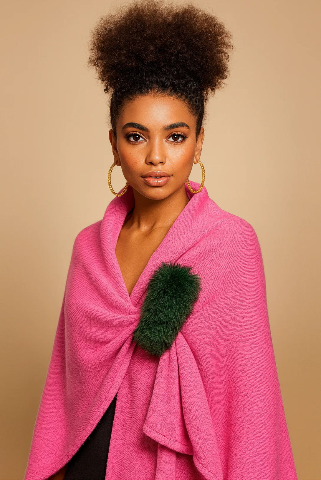 Solid Ruana with Fur Strap - Image 3