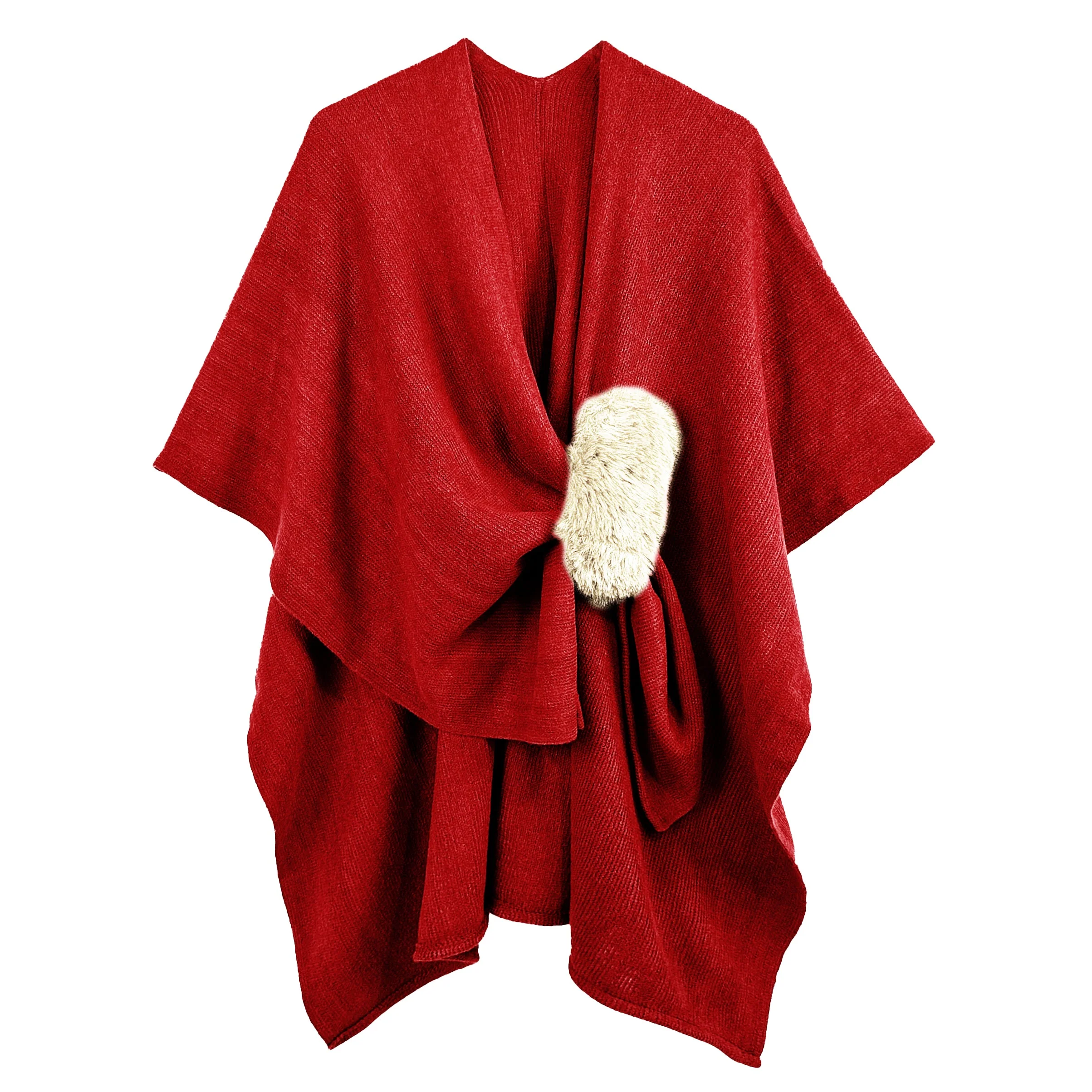 Solid Ruana with Fur Strap - Image 5