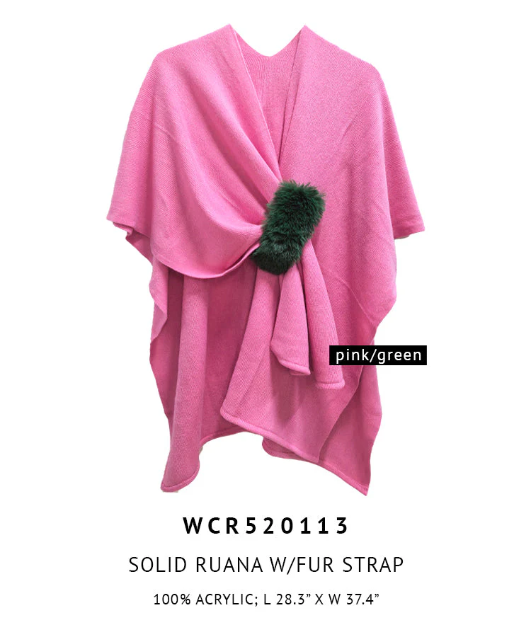 Solid Ruana with Fur Strap - Image 6