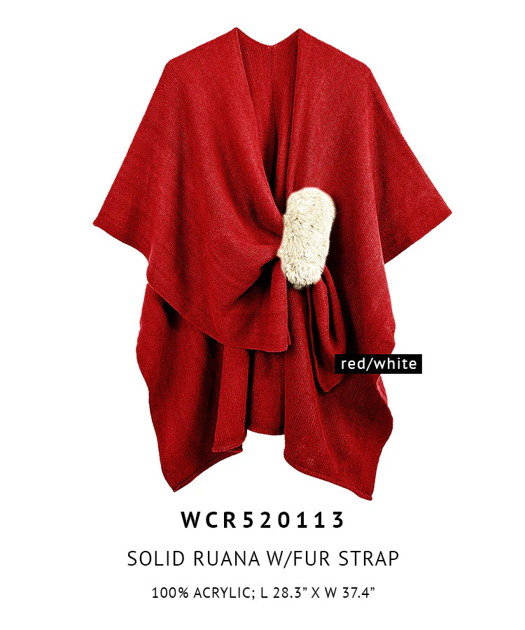 Solid Ruana with Fur Strap - Image 7