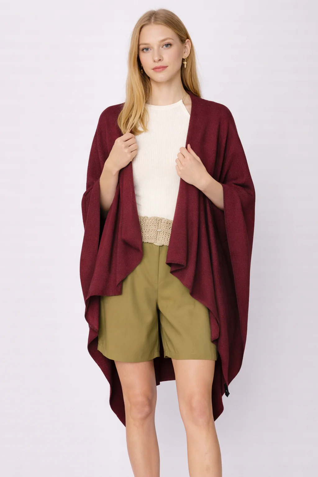 Solid Ruana With Shoulder Strap - Image 17