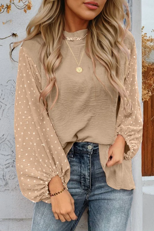 Solid Swiss Dot Balloon Sleeve Blouse - Image 15