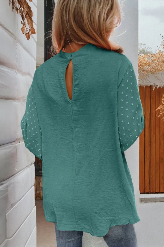 Solid Swiss Dot Balloon Sleeve Blouse - Image 2