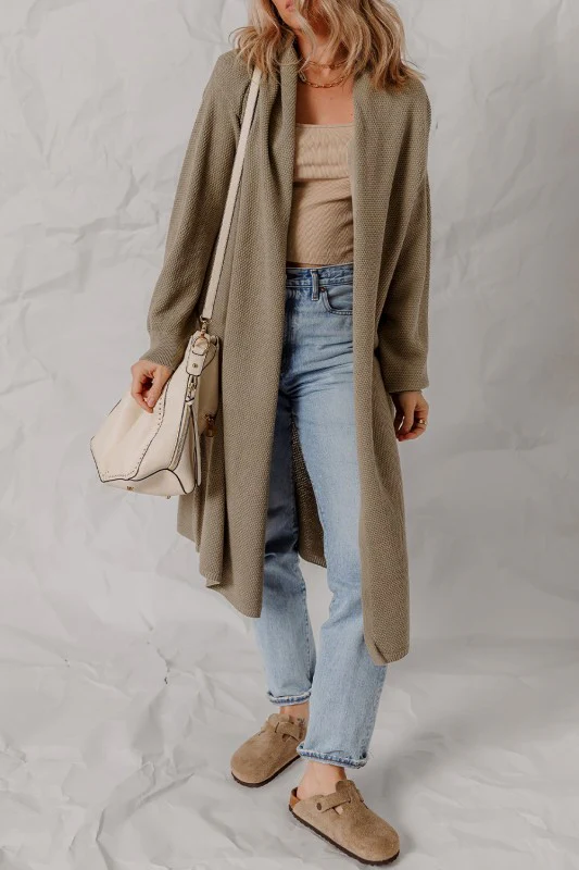 Solid Textured Knit Open-Front Sweater Cardigan - Image 4