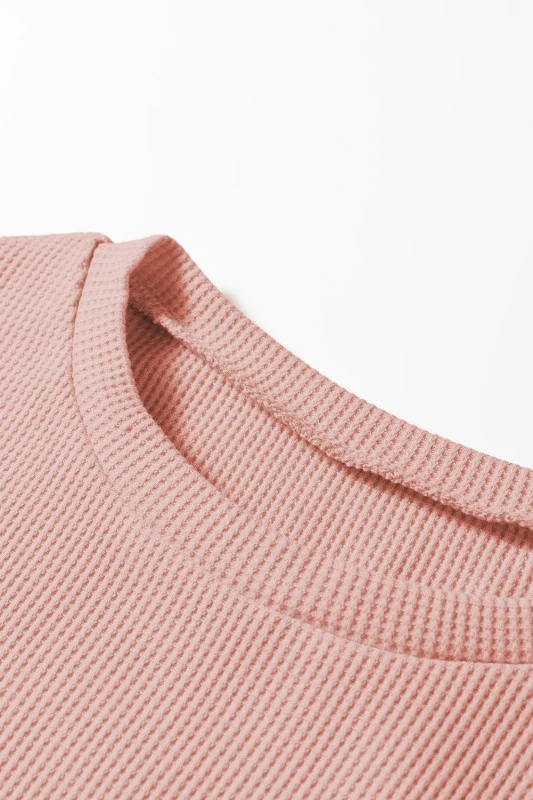 Solid Waffle Knit Long Sleeve Top - Image 7