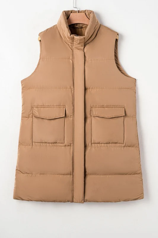 Solid Zip-Up Pocketed Puffer Vest - Image 15