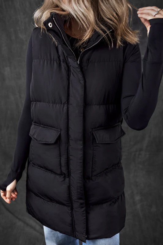 Solid Zip-Up Pocketed Puffer Vest - Image 3