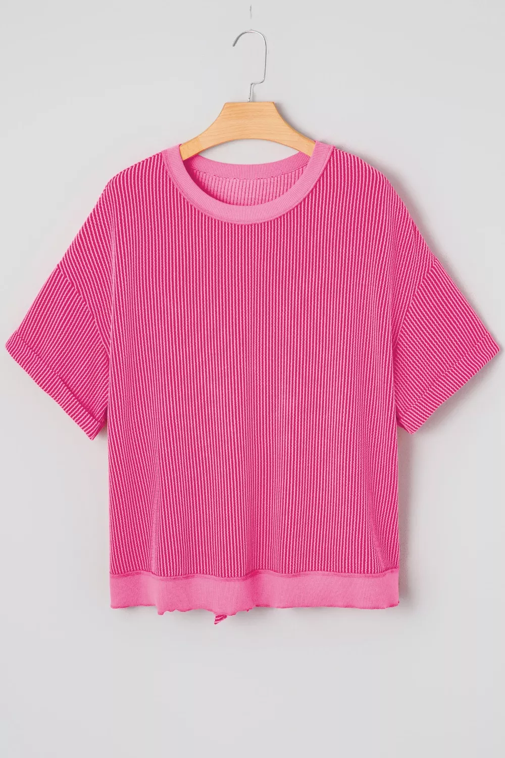 Spiral Ribbed Cutout Bow Knot Back Oversize Top - Image 3