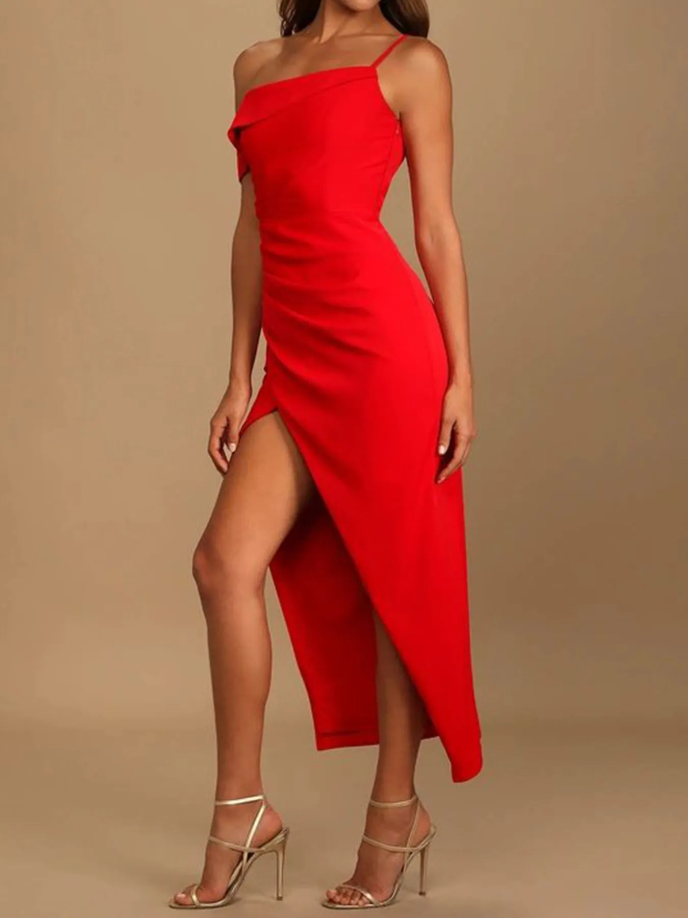 Split Asymmetrical Neck Midi Dress - Image 5