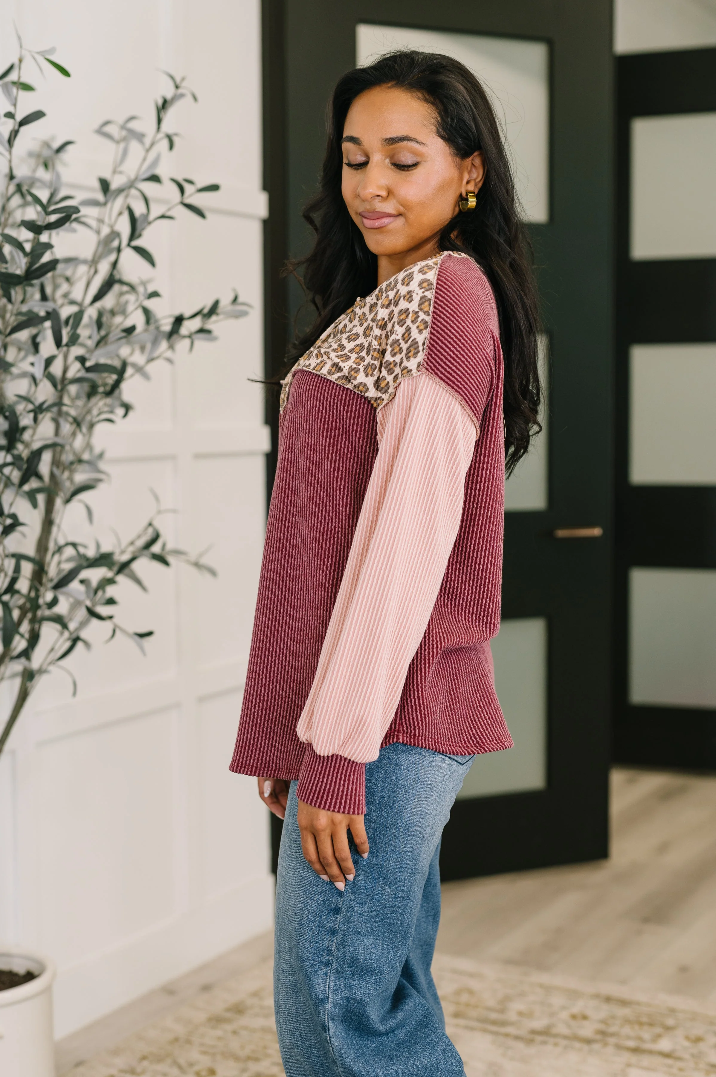 Spotted & Blocked Color Block Henley Top - Image 4