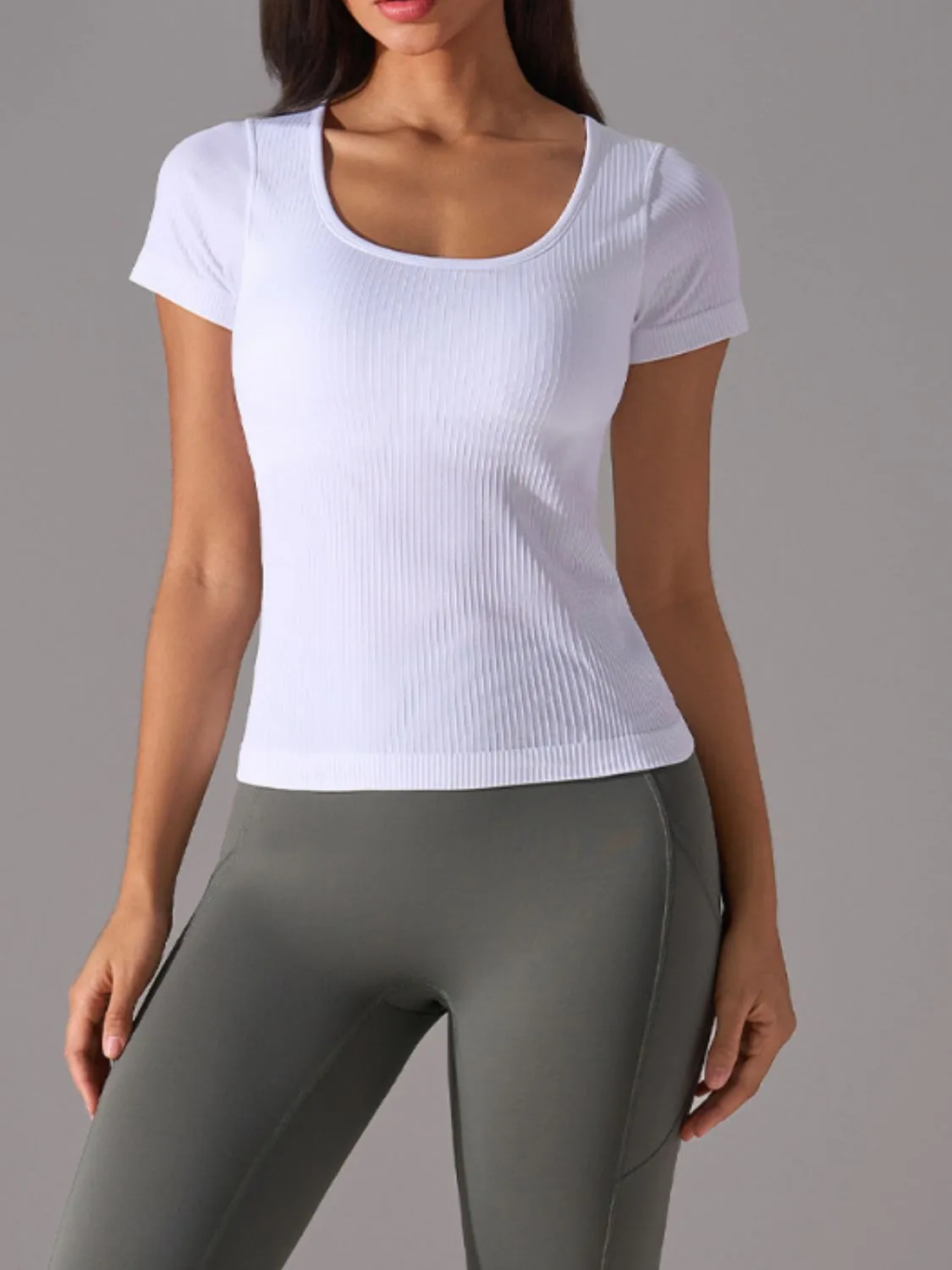 Square Neck Active T-Shirt with Detachable Chest Pads - Image 3
