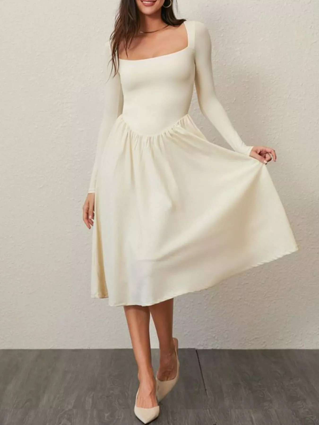 Square Neck Long Sleeve Midi Dress - Image 11