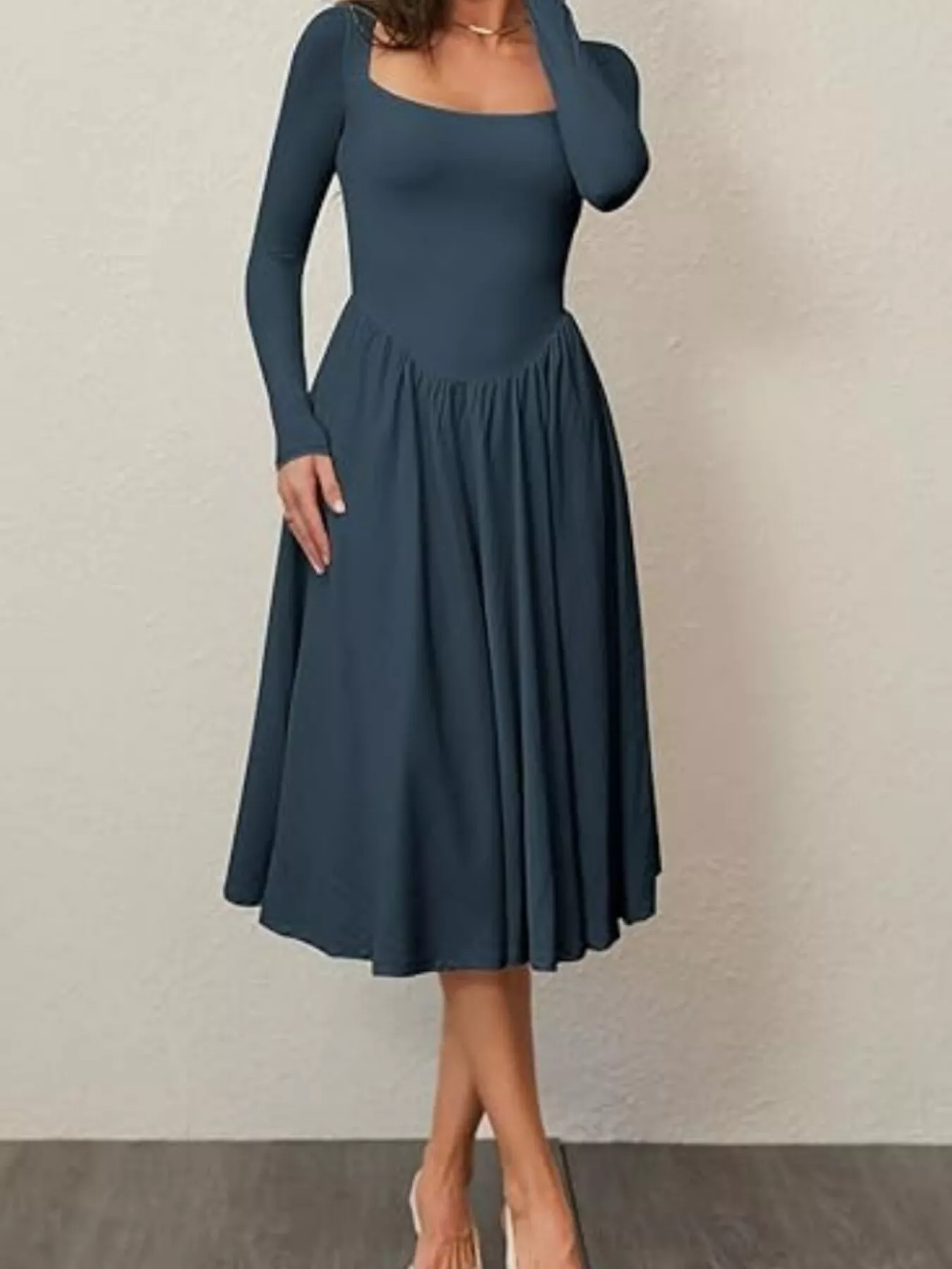 Square Neck Long Sleeve Midi Dress - Image 13