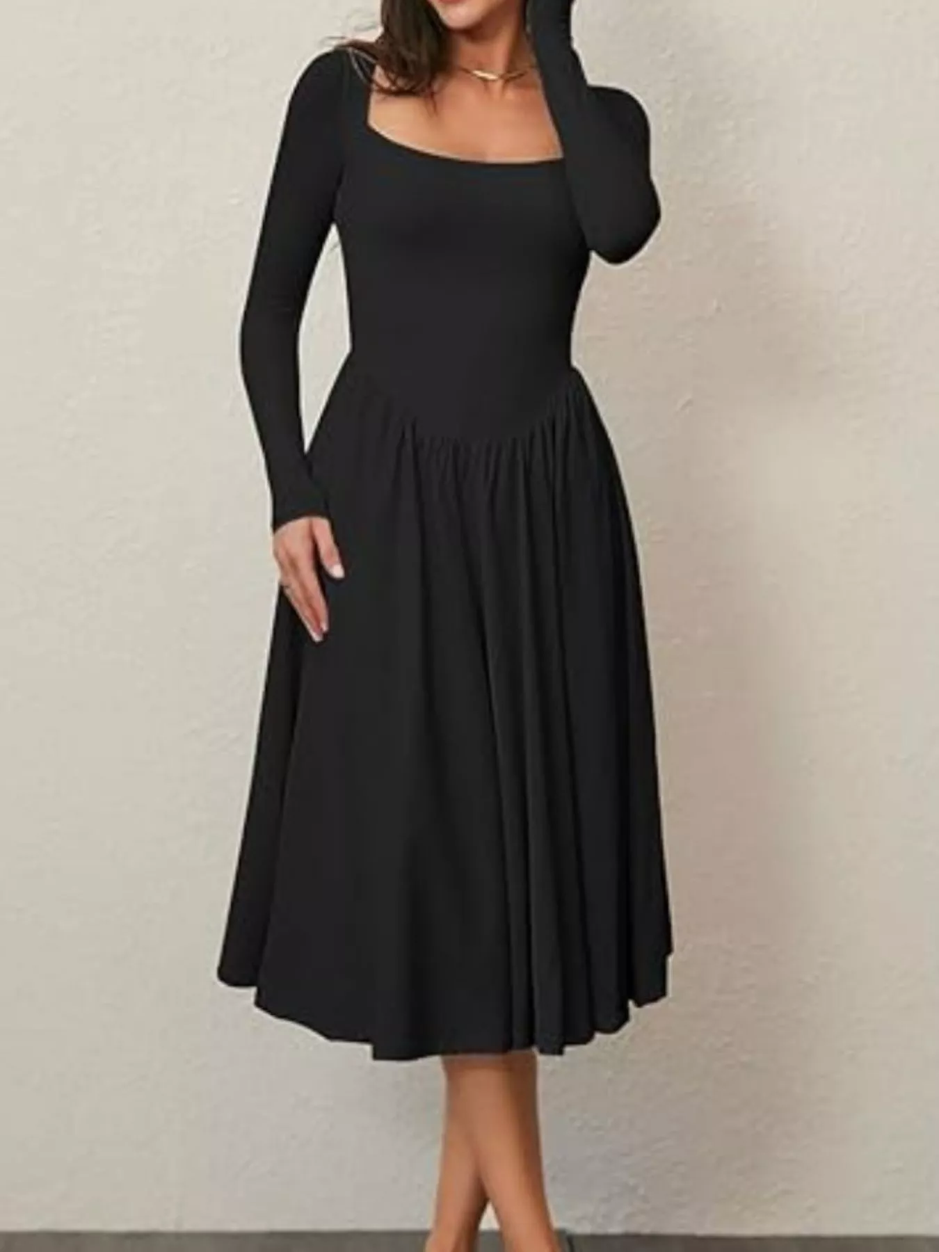 Square Neck Long Sleeve Midi Dress - Image 2
