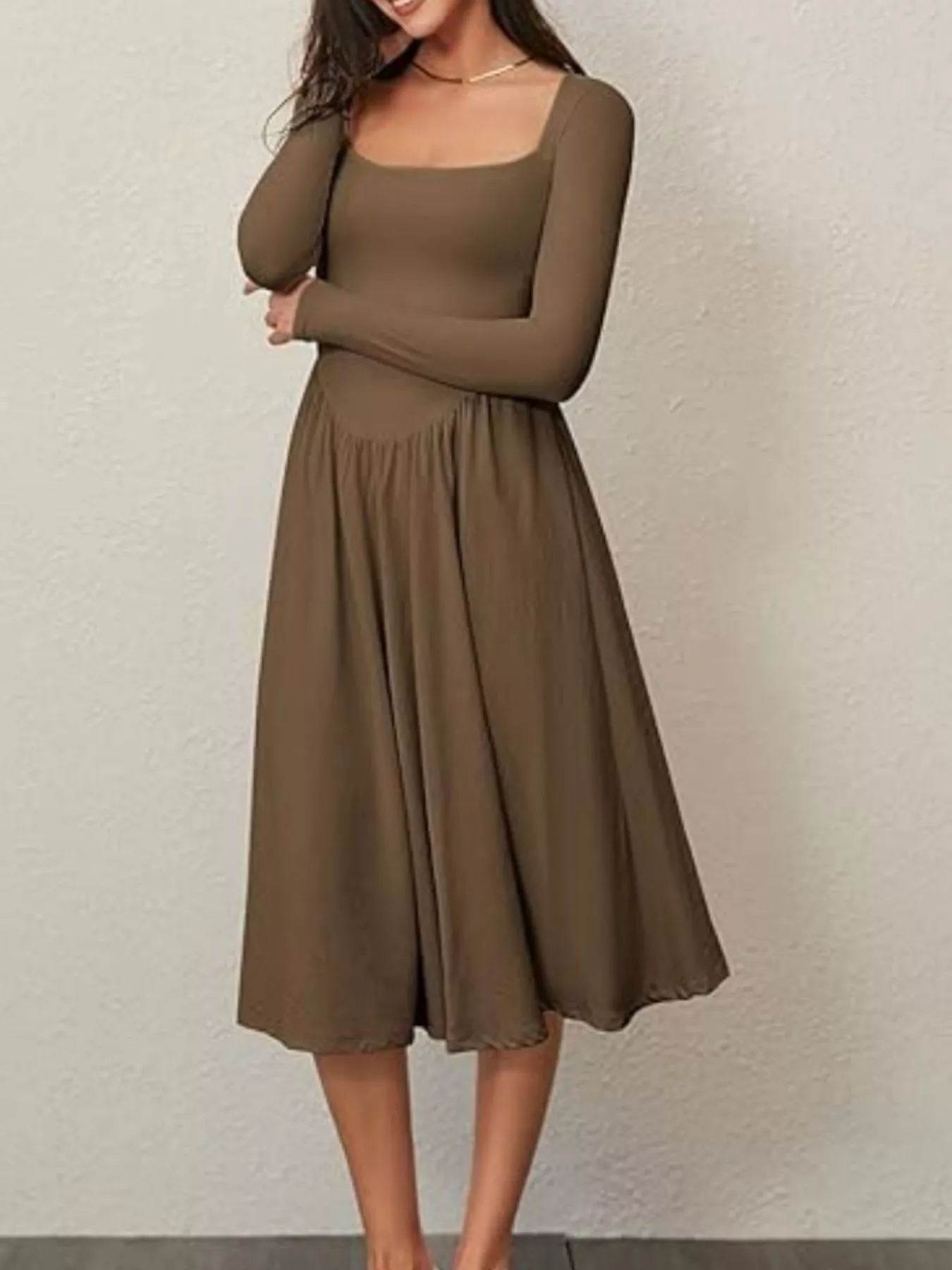 Square Neck Long Sleeve Midi Dress - Image 22