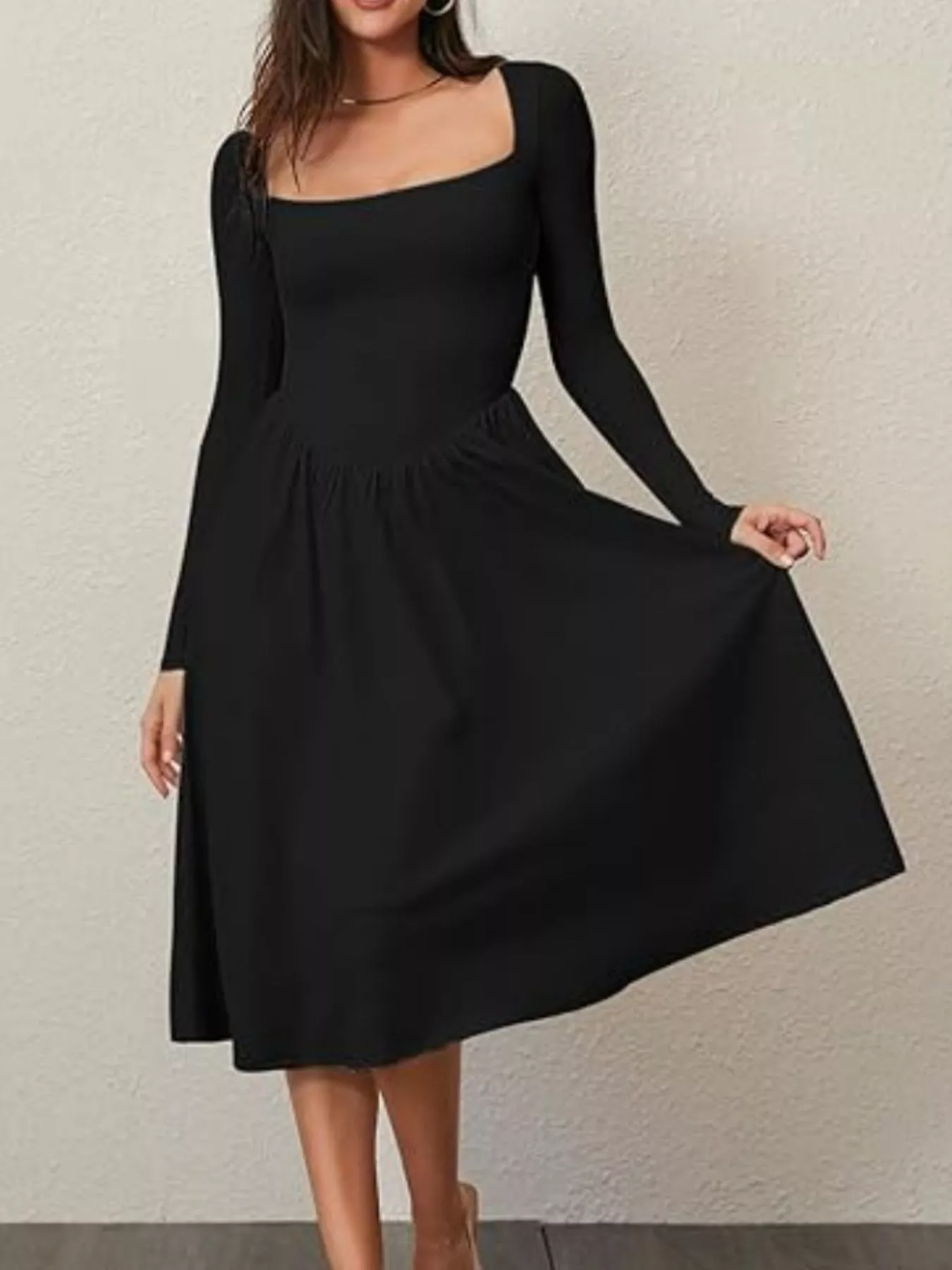 Square Neck Long Sleeve Midi Dress - Image 4