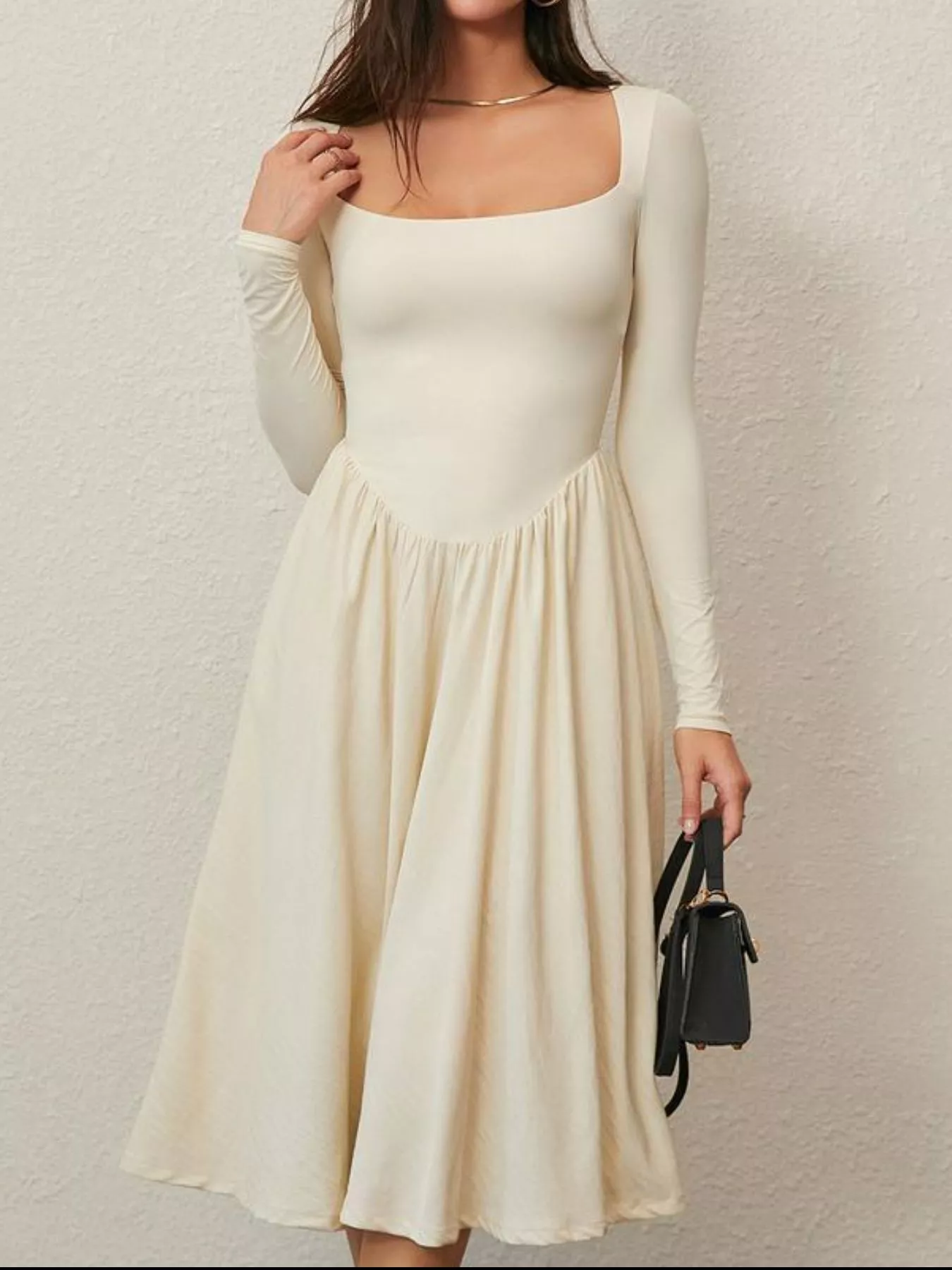 Square Neck Long Sleeve Midi Dress - Image 7
