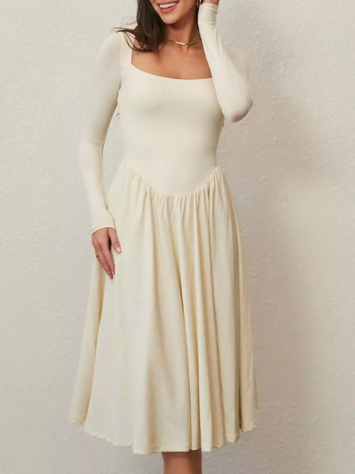 Square Neck Long Sleeve Midi Dress - Image 9