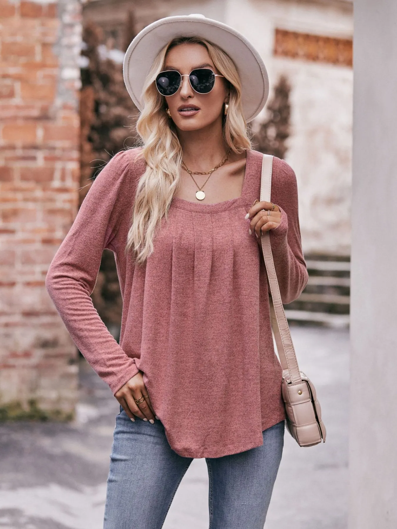 Square Neck Long Sleeve T-Shirt - Image 17