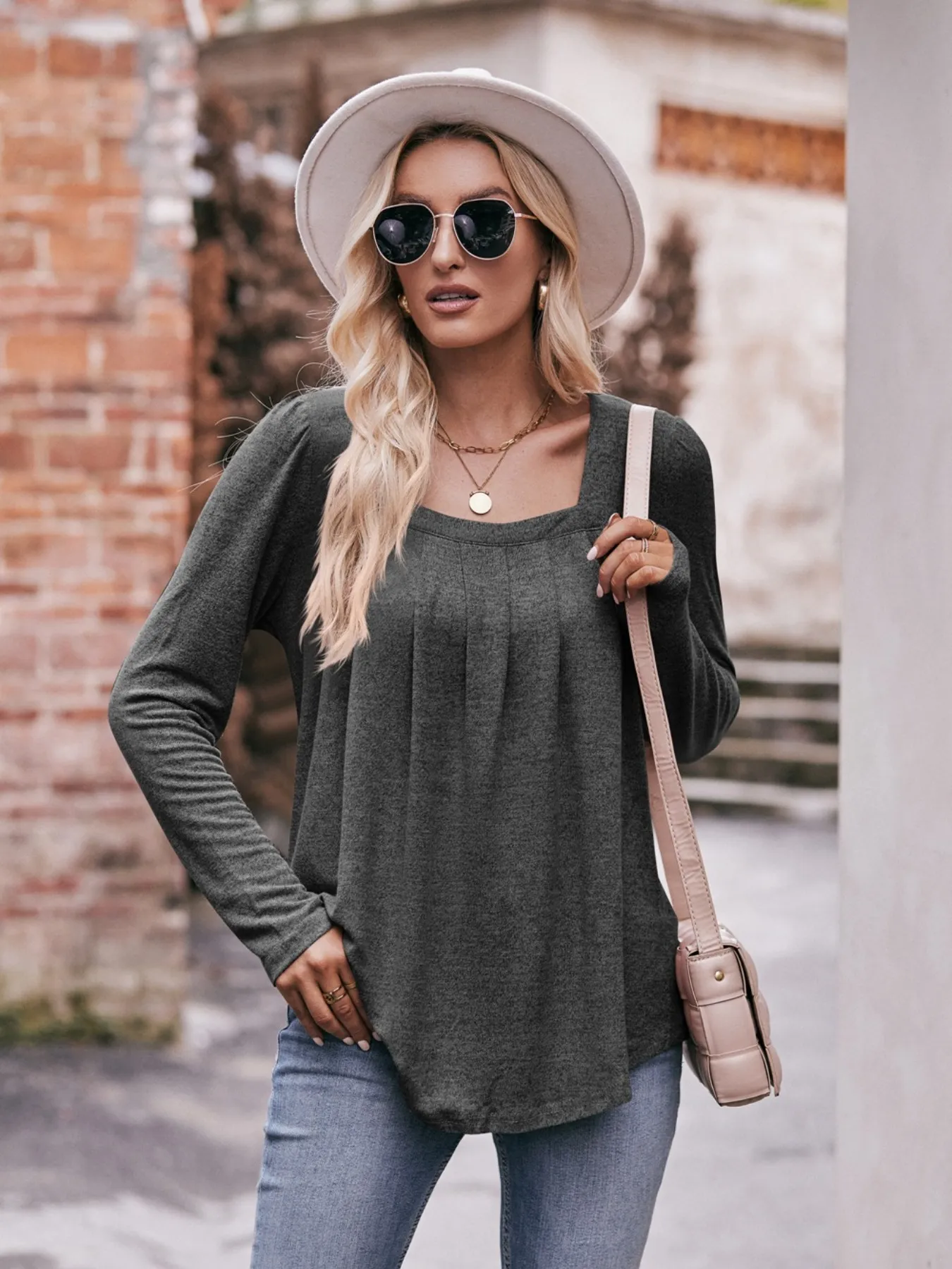 Square Neck Long Sleeve T-Shirt - Image 22