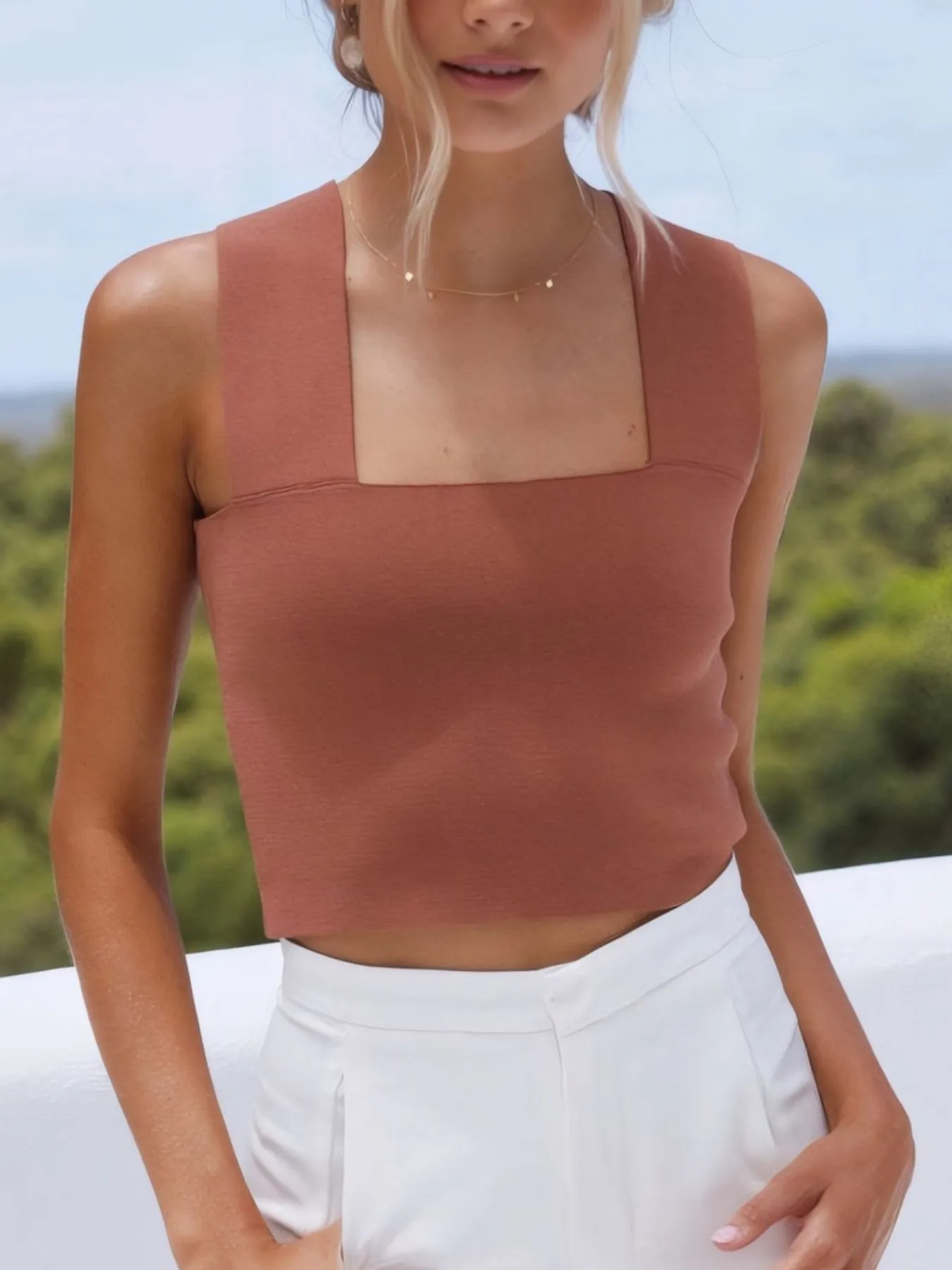 Square Neck Ribbed Crop Tank Top - Image 12