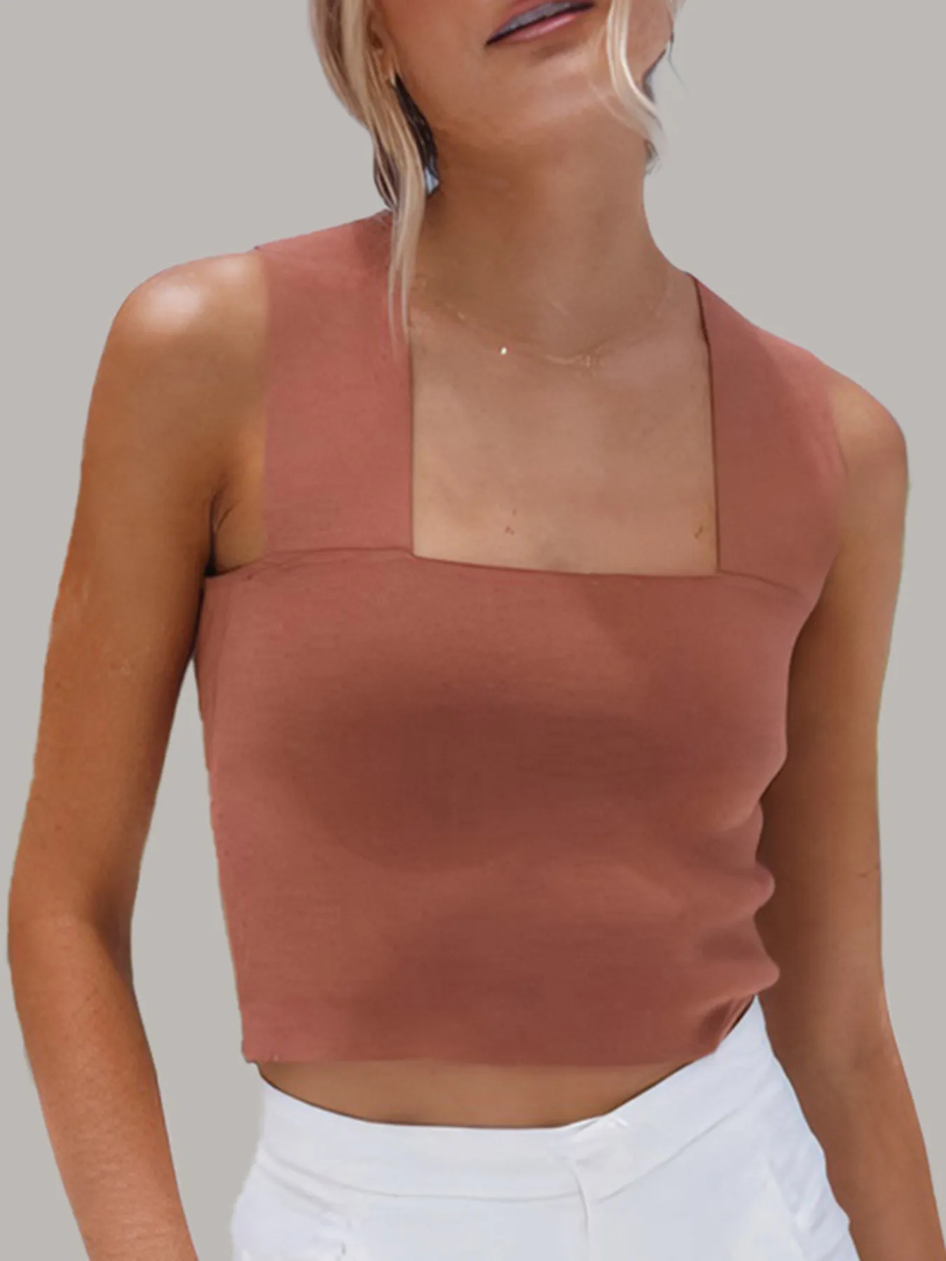 Square Neck Ribbed Crop Tank Top - Image 13