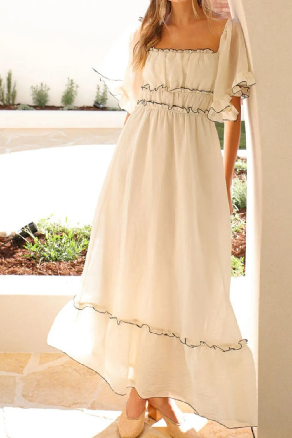 Square Neck Short Sleeve Midi Dress - Image 2
