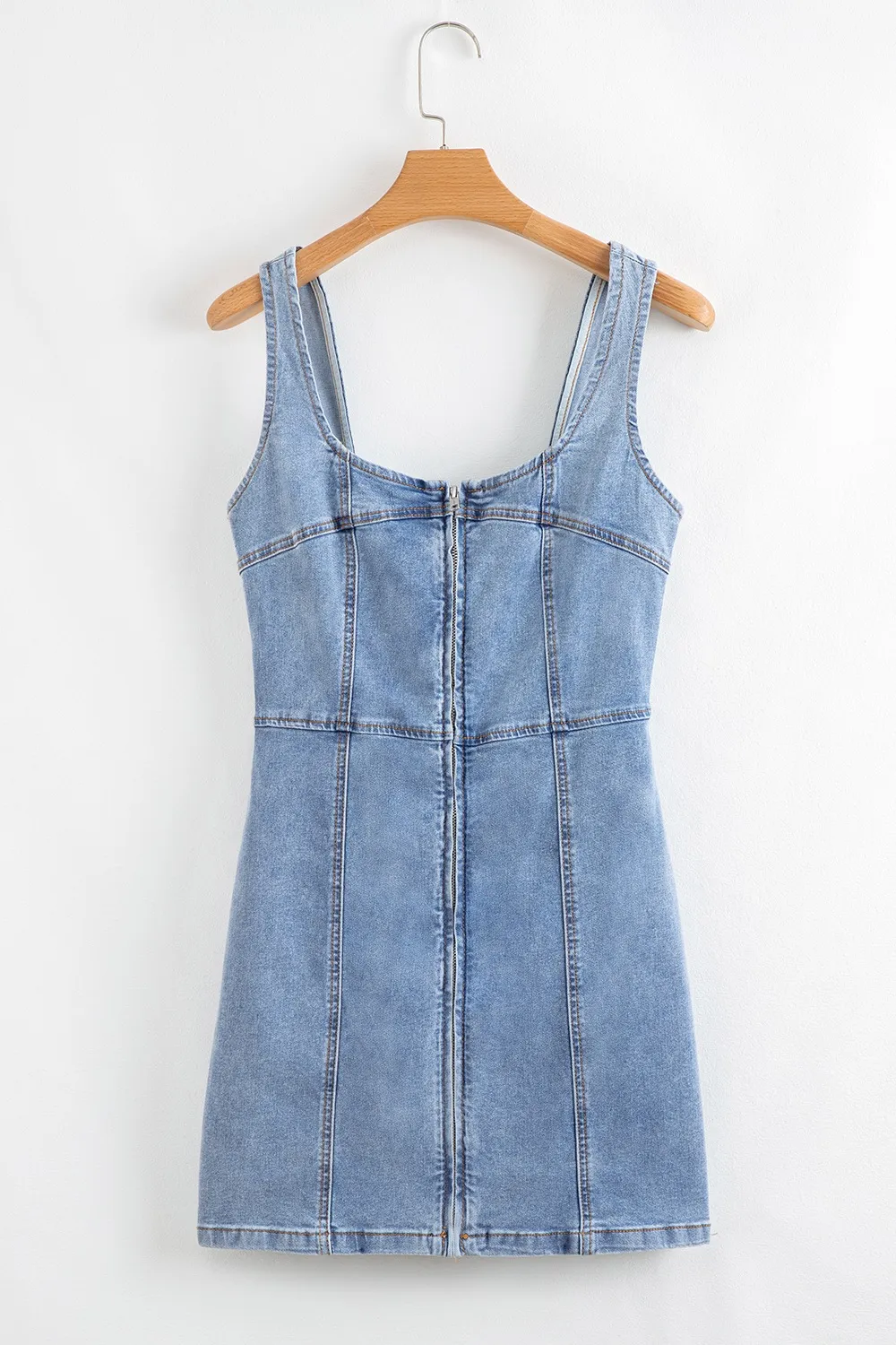 Square Neck Wide Strap Denim Dress - Image 8