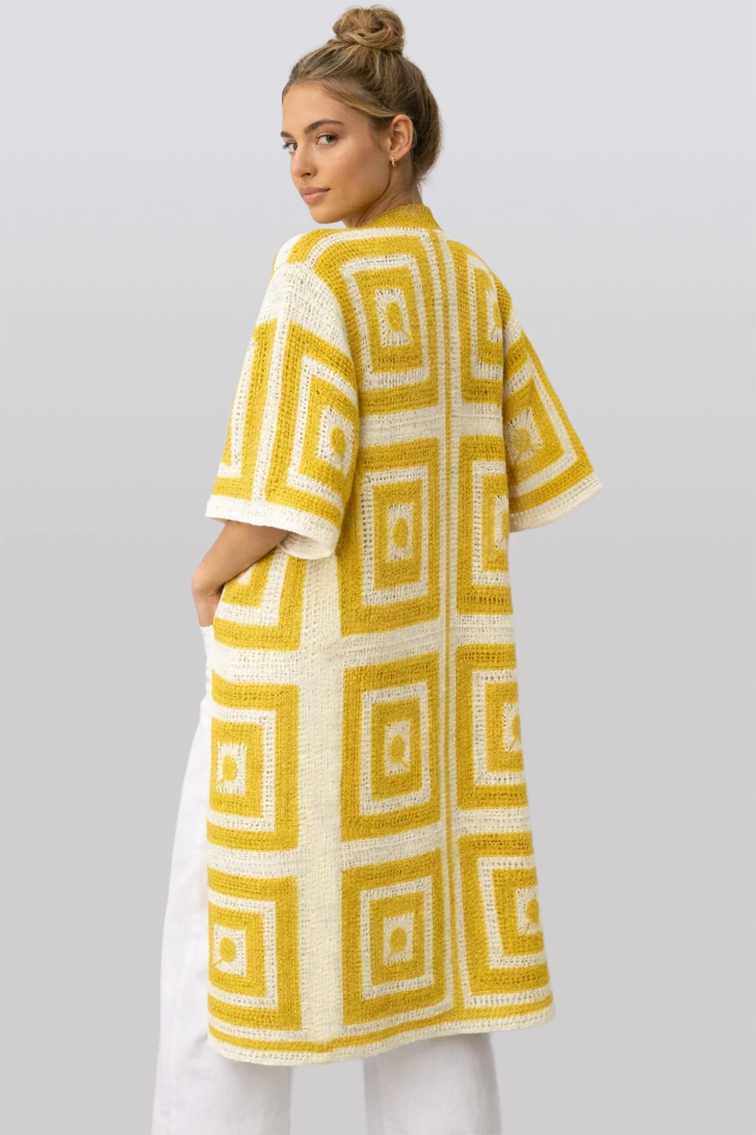 Square Pattern Crochet Cardigan