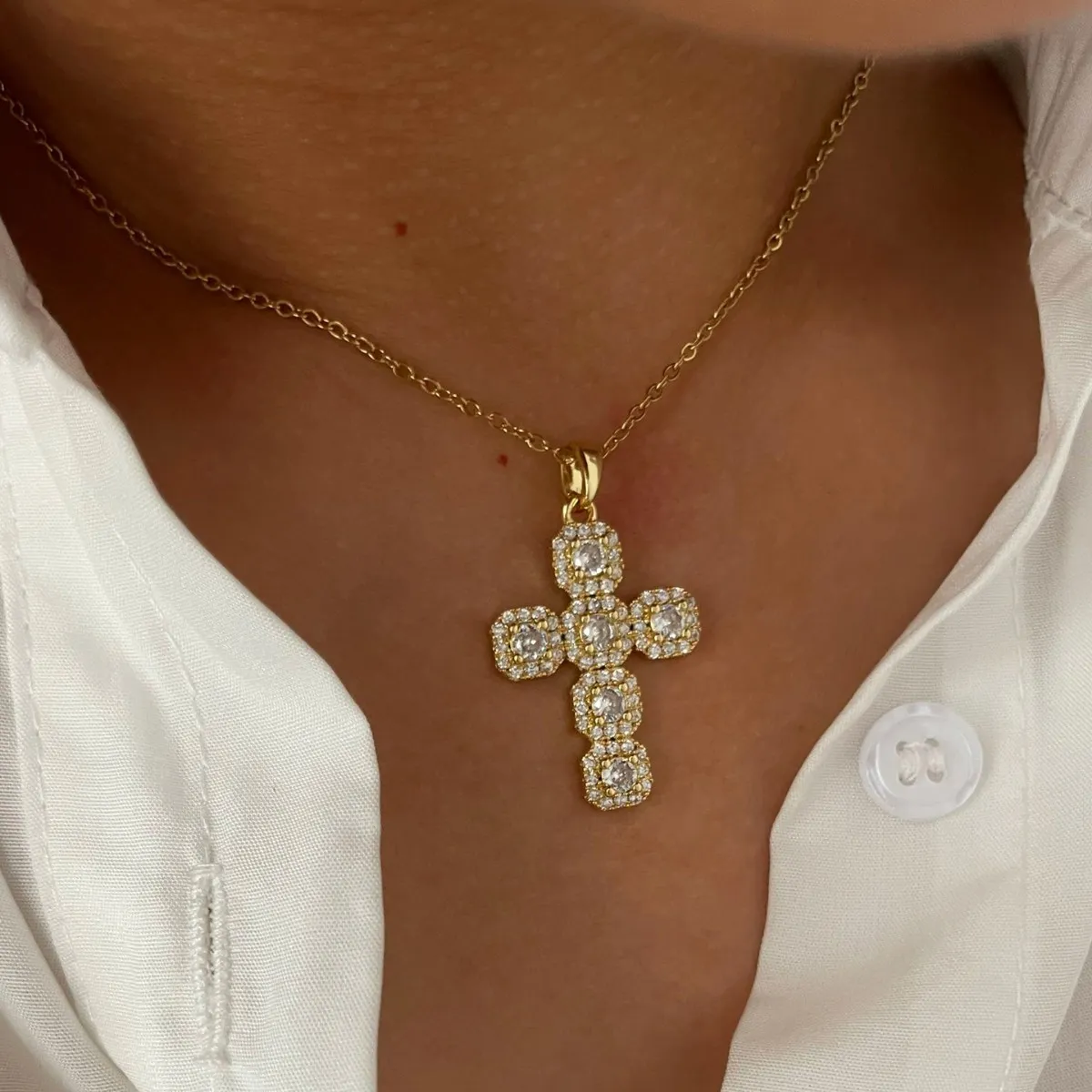 Stainless Steel Inlaid Zircon Cross Necklace - Image 6