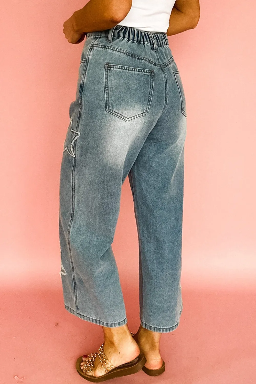 Star Embroidered High Waist Wide Leg Jeans - Image 3
