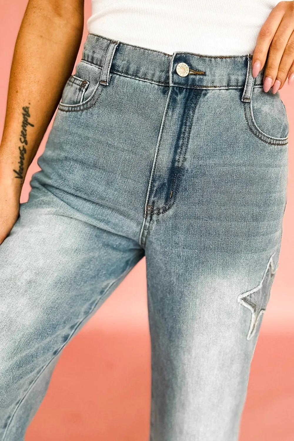 Star Embroidered High Waist Wide Leg Jeans - Image 5