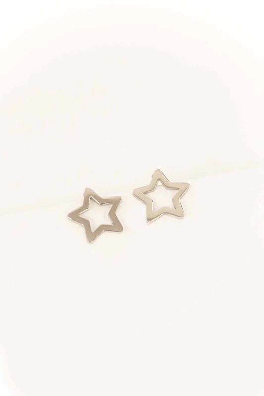 Star Outline Stud Earrings | Silver - Image 3