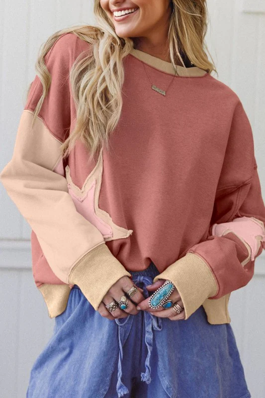 Star Patchwork Reverse Seam Drop Shoulder Sweatshi - Image 10