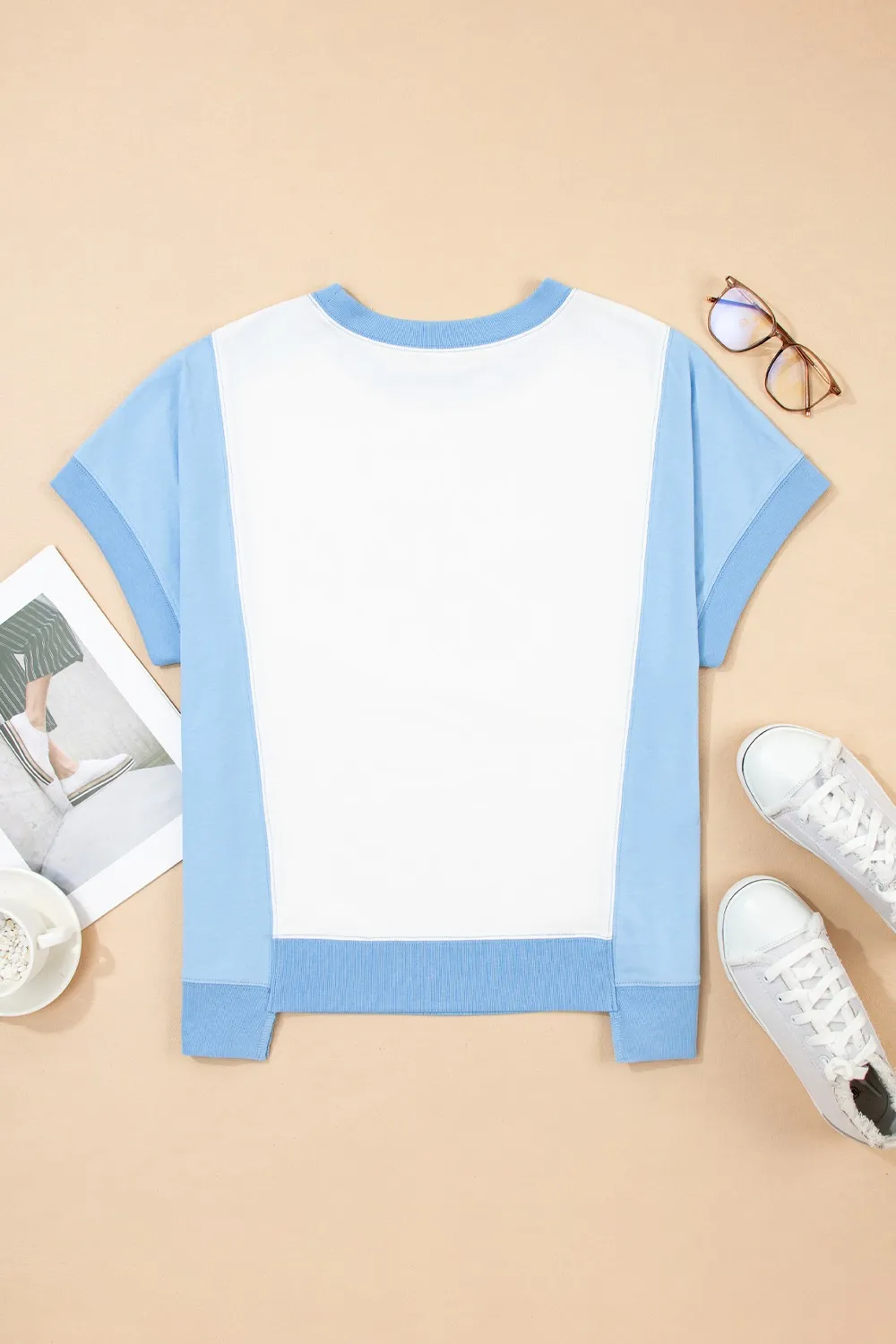 Star Plaid Flower USA Graphic Color Block Crewneck T Shirt - Image 7