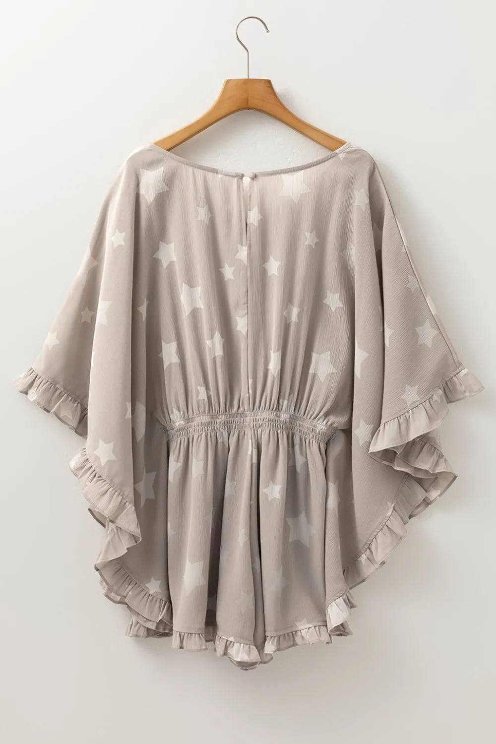 Star Print Crinkle Textured Kimono Ruffle Sleeve Romper - Image 7