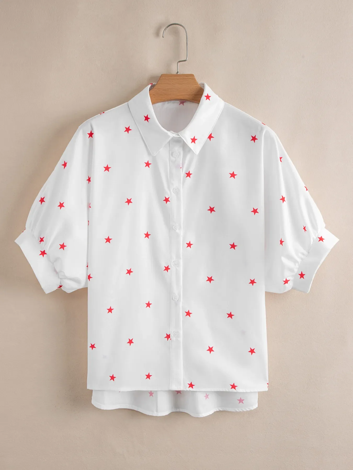 Star Print Puff Sleeve Button-Up Shirt - Image 5