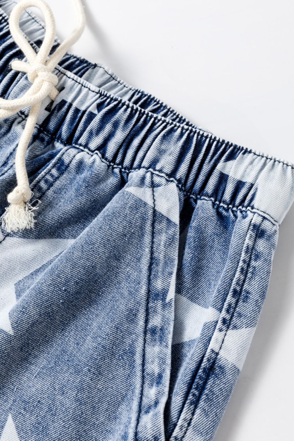 Star Print Washed Drawstring High Waist Wide Leg Jeans - Image 5