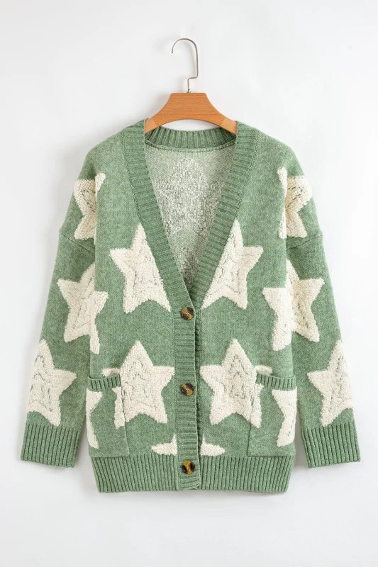 Star Sherpa Textured Buttoned Sweater Cardigan - Image 11