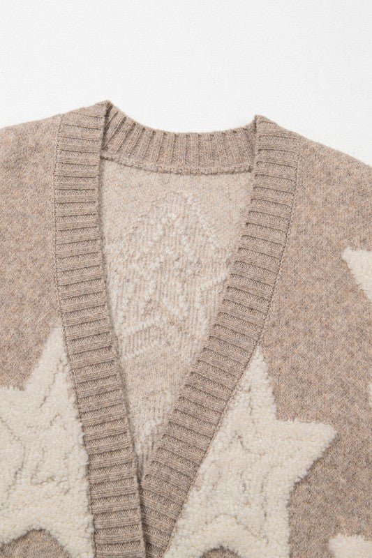 Star Sherpa Textured Buttoned Sweater Cardigan - Image 8