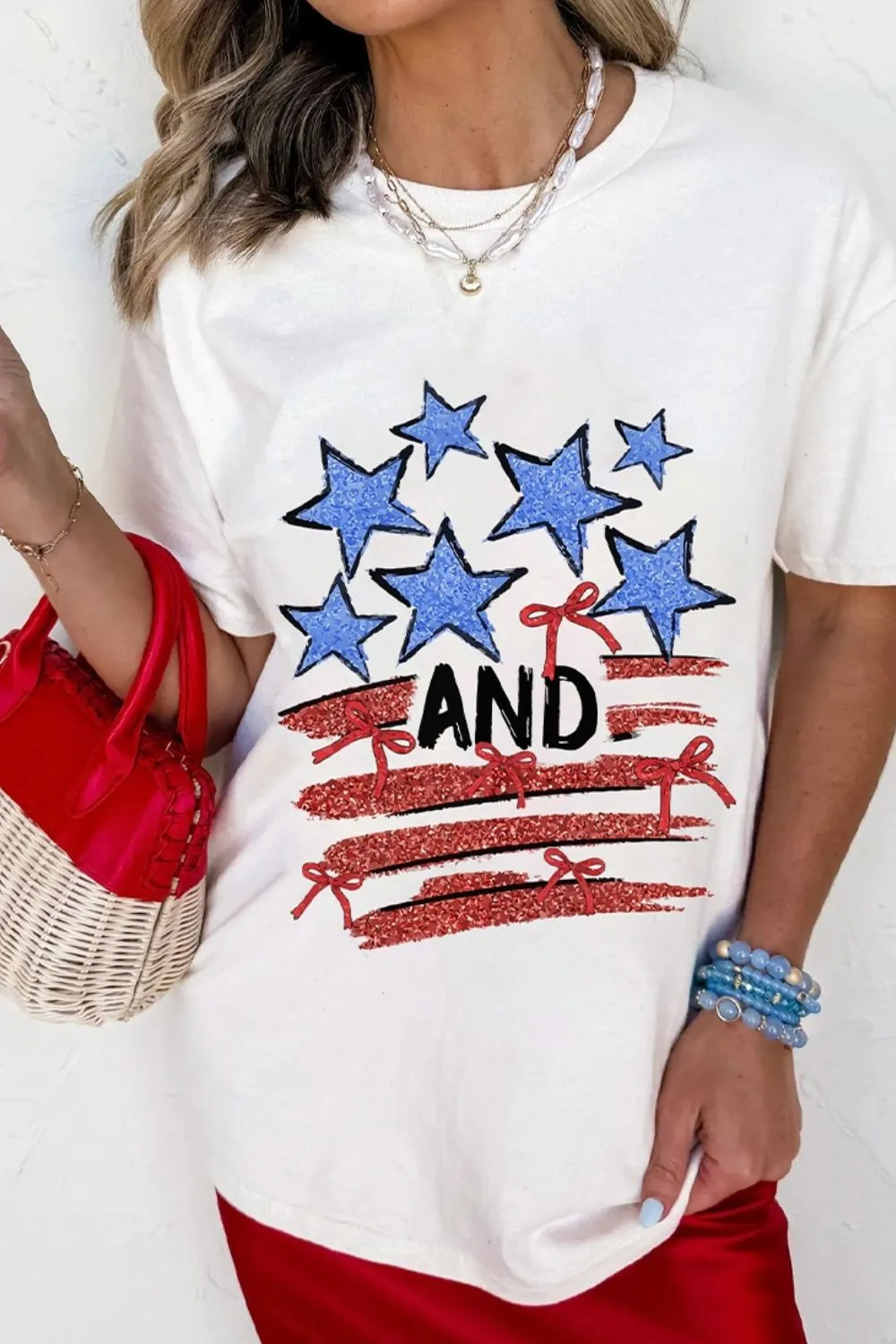 Stars and Stripes Bow Graphic T Shirt - Image 2