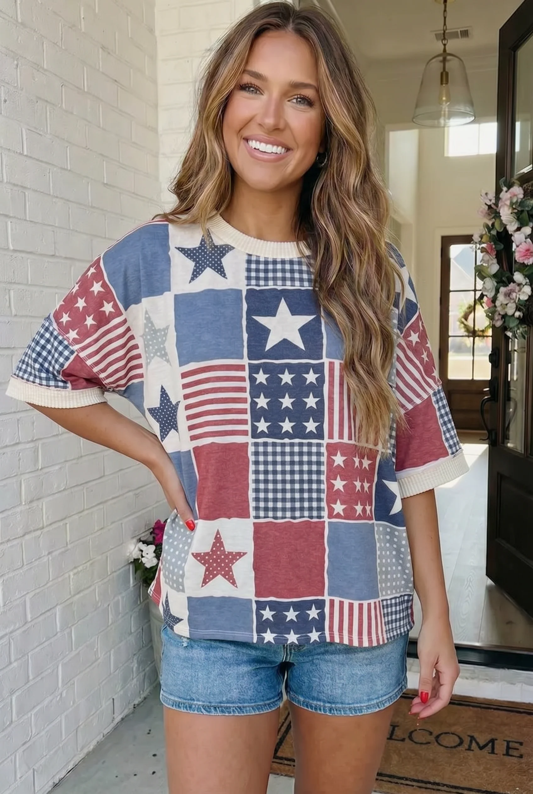 Stars and Stripes Patchwork Oversized Top - Image 2