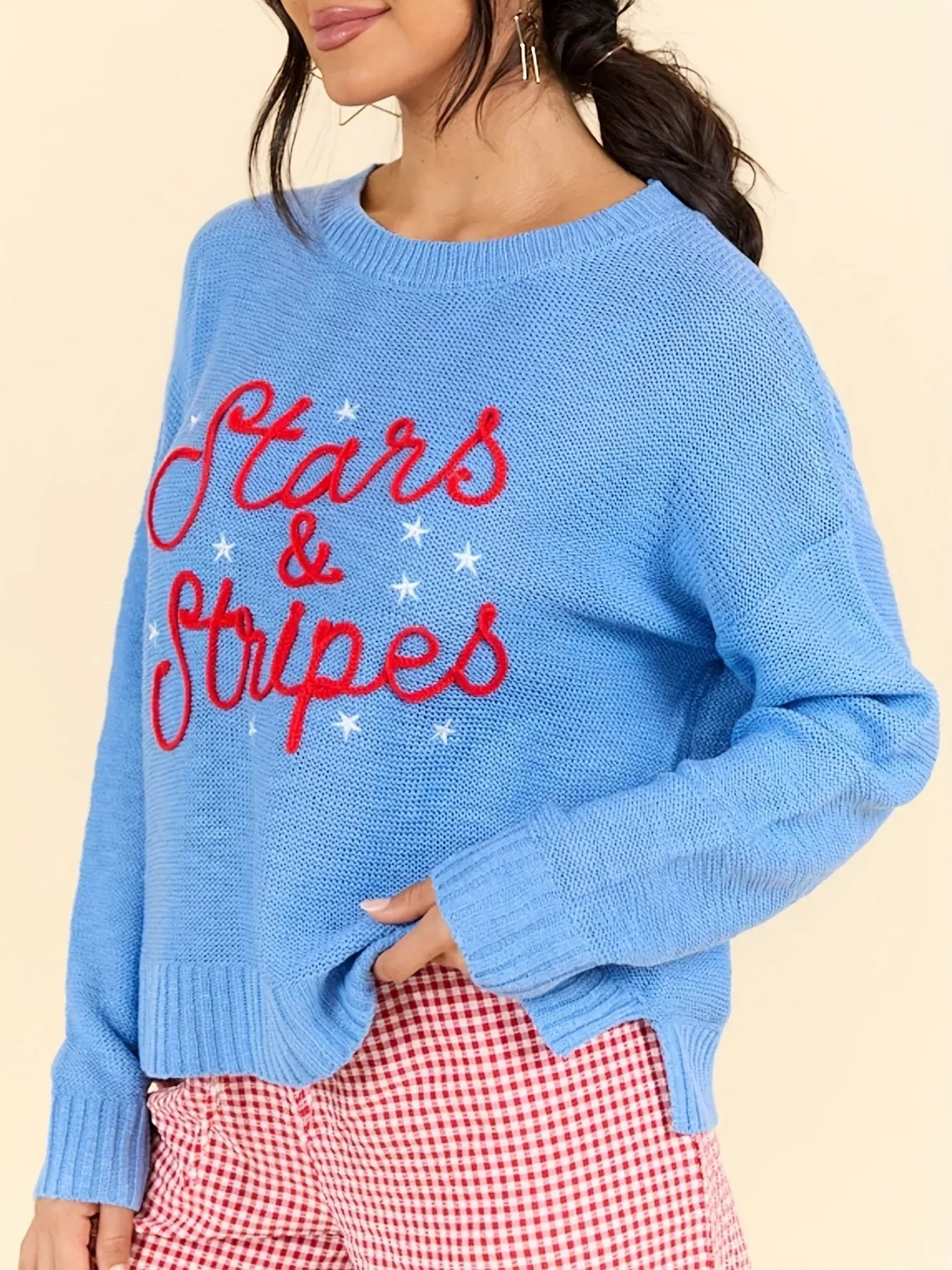 Stars and Stripes Patriotic Drop Shoulder Sweater - Image 2