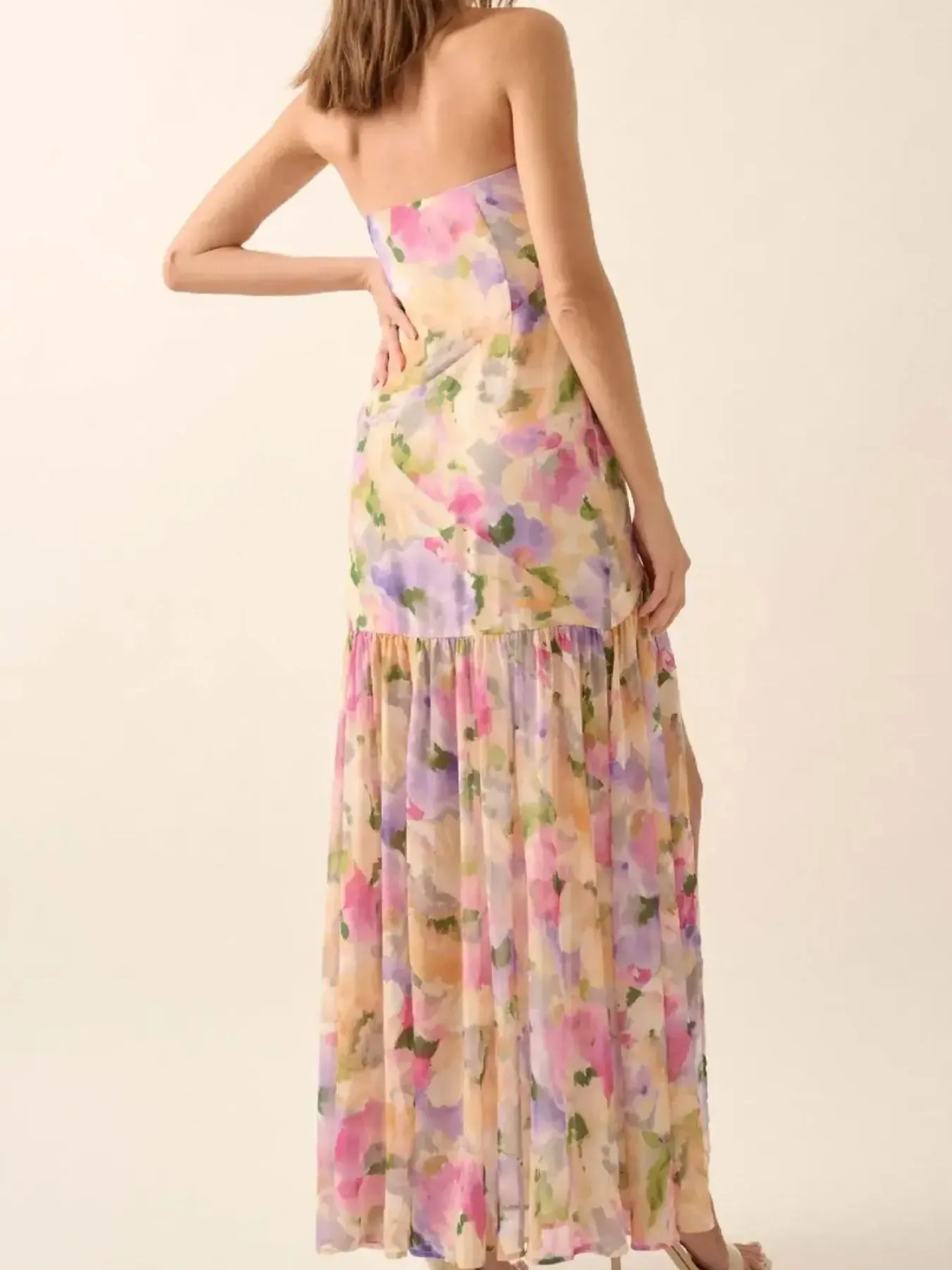 Strapless Floral Maxi Dress with Side Slit - Image 2
