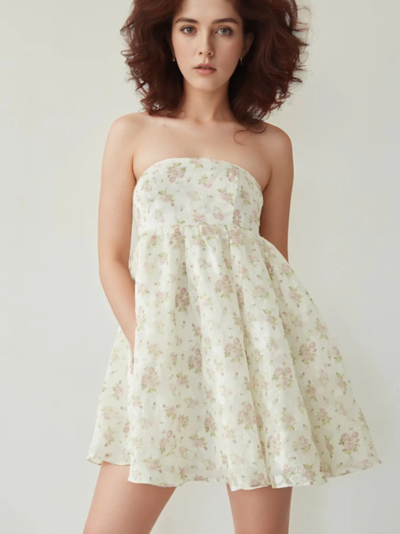 Strapless Floral Print Summer Dress - Image 8