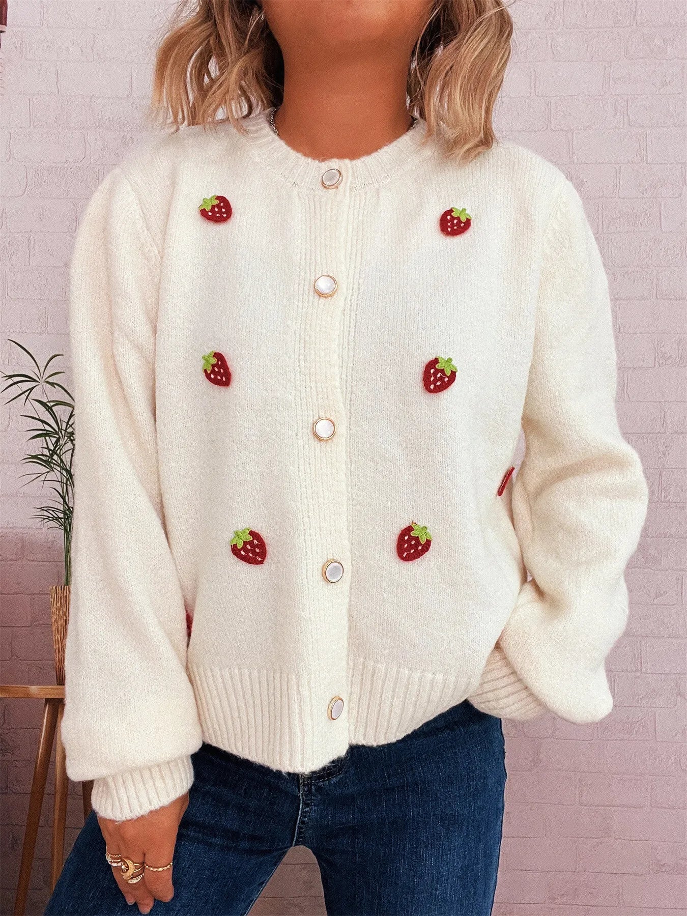 Strawberry Button Up Long Sleeve Cardigan - Image 11