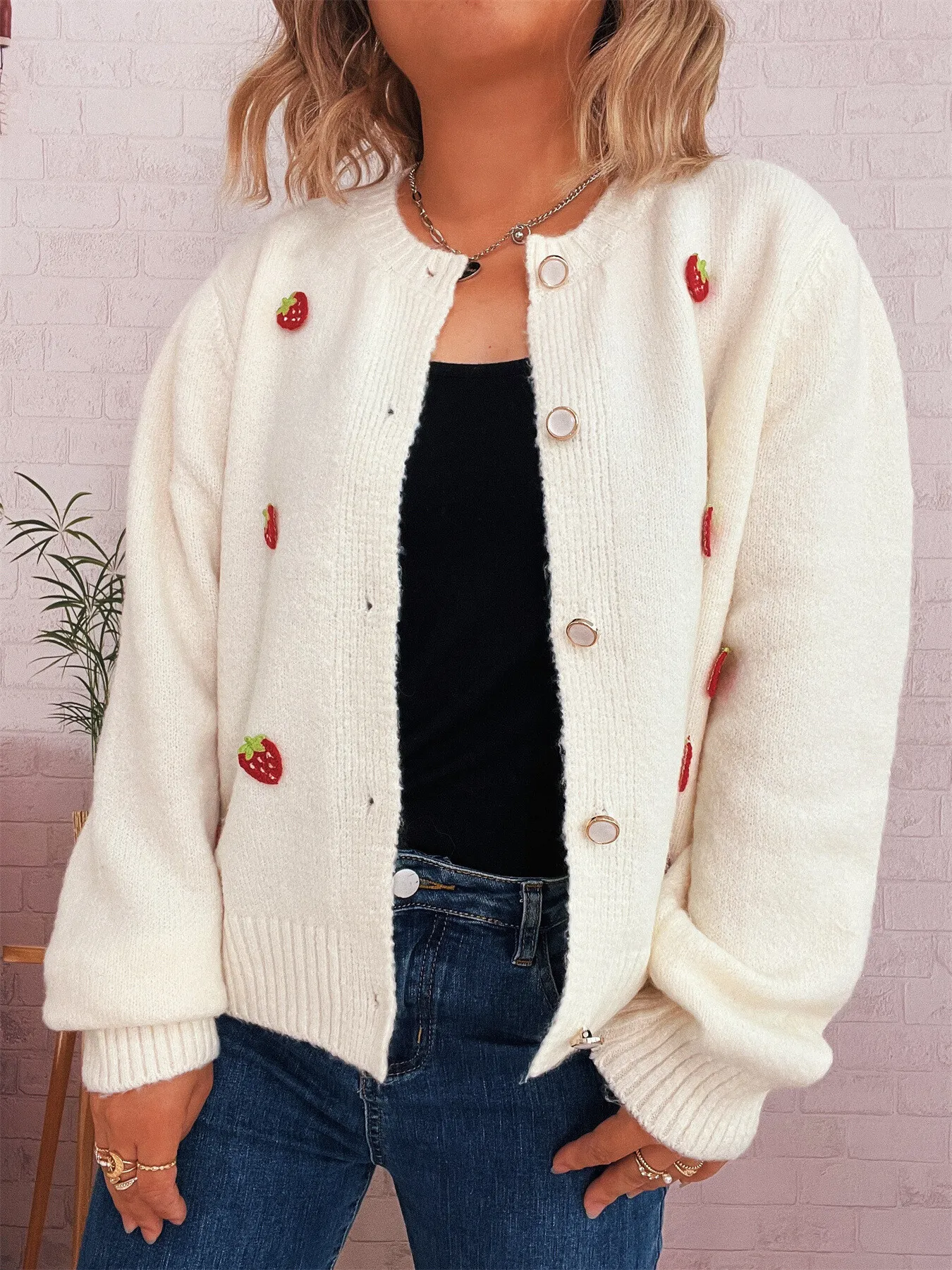 Strawberry Button Up Long Sleeve Cardigan - Image 13