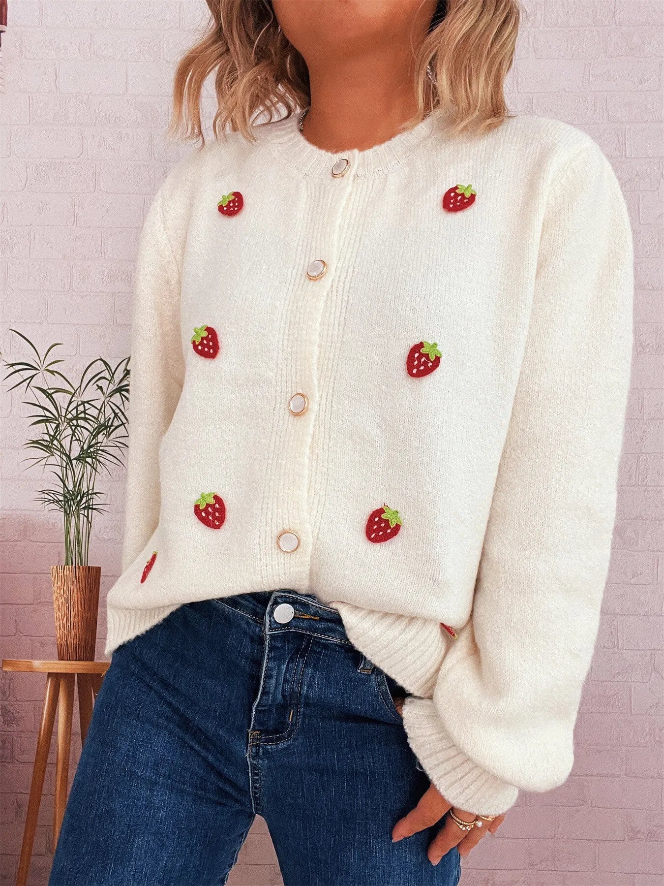 Strawberry Button Up Long Sleeve Cardigan - Image 15